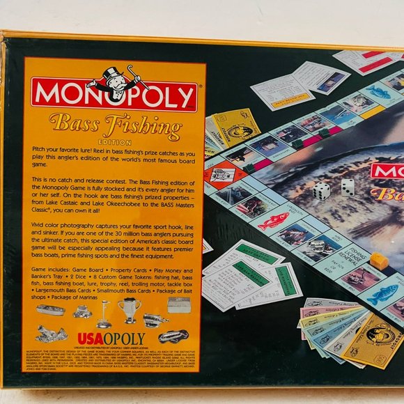 Vintage Monopoly Bass Fishing Edition Board Game 1998 Hasbro USAopoly New Sealed - Picture 5 of 7
